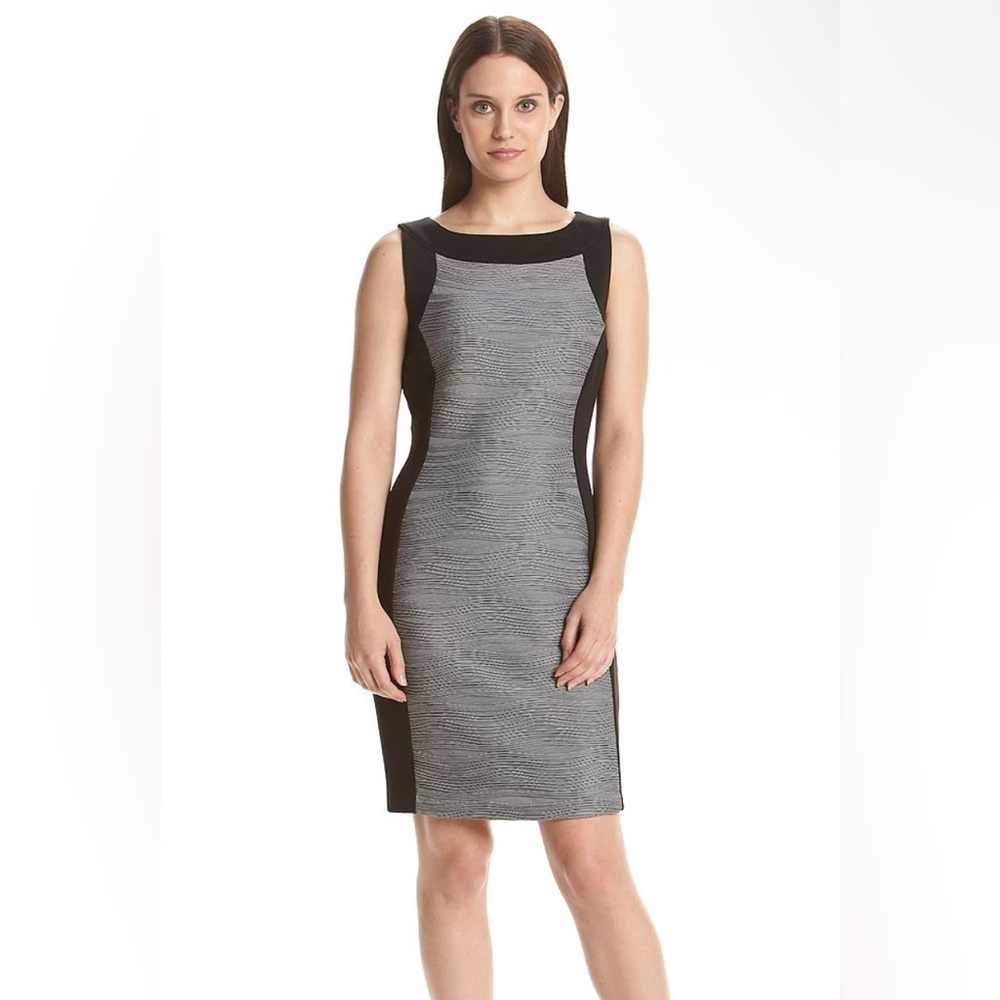 NWT CALVIN KLEIN BLACK GRAY SHEATH CAREER DRESS 14 $99